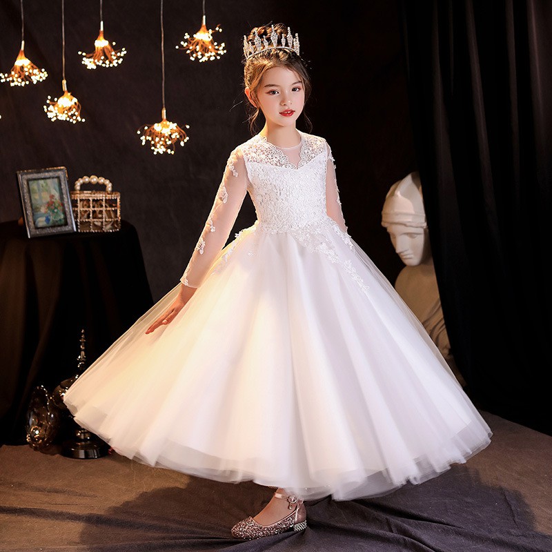 Girls Dress Lace Pageant Prom Gown Embroidered Lace Princess Kids ...