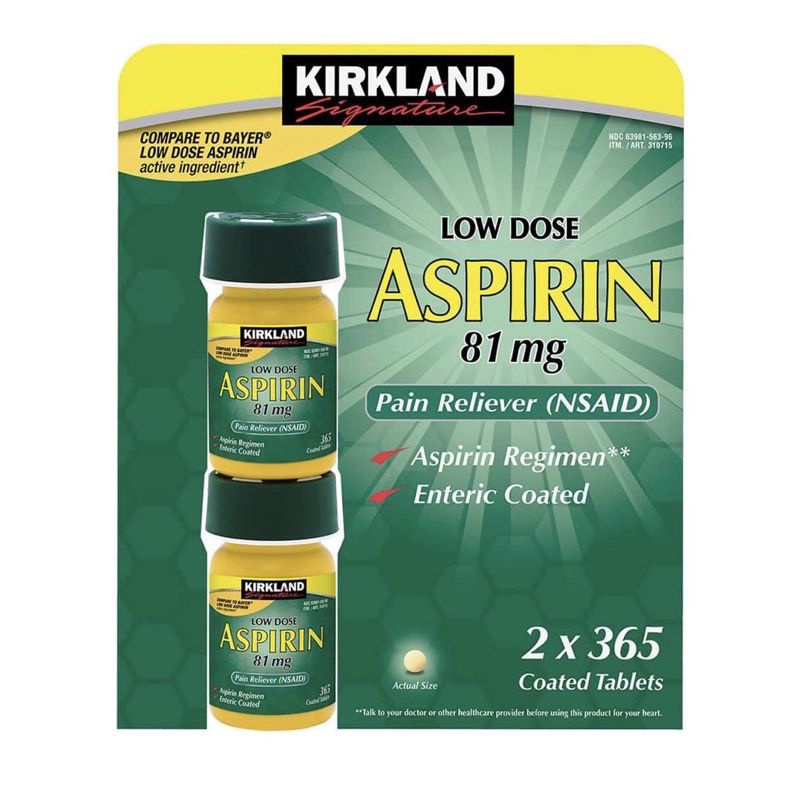 Kirkland Signature LOW Dose Aspirin 81mg Pain Relieve Aspirin Regimen ...