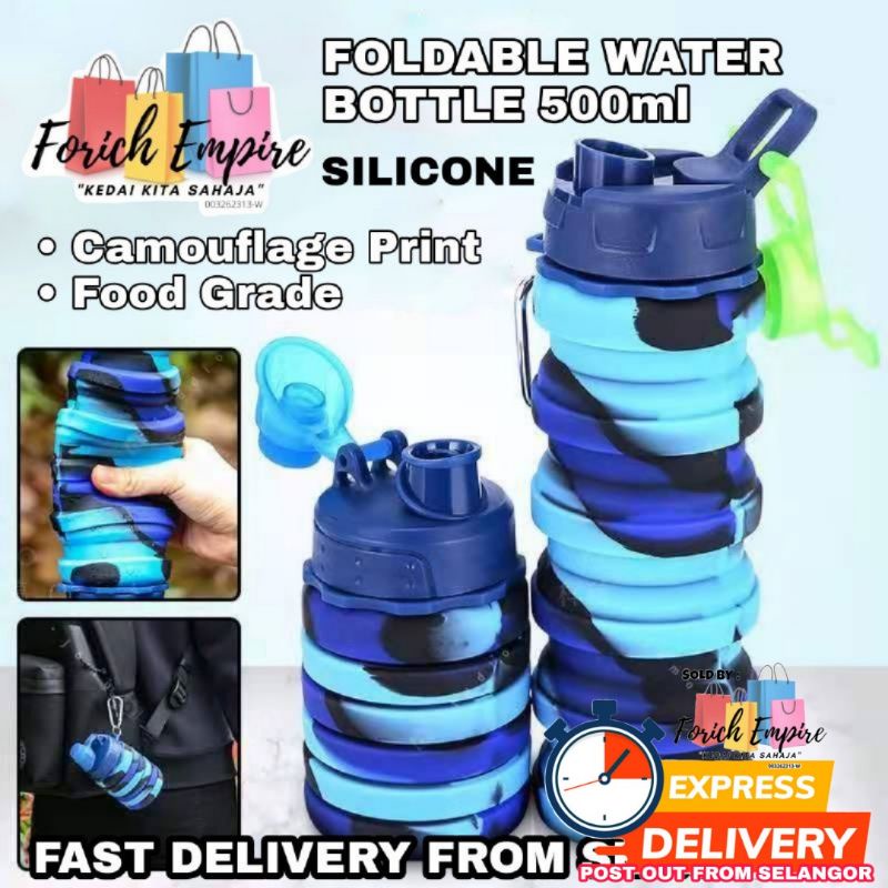 G69 Foldable Silicone Water Bottle 500ml Blue Camouflage - Botol Air ...