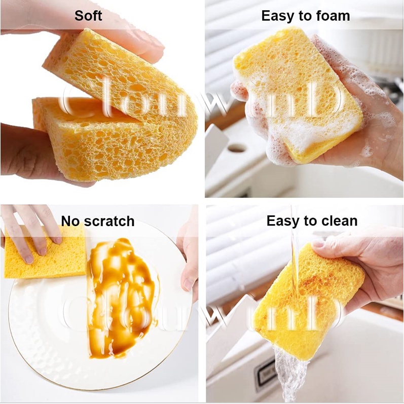 Dish Washing Sponge Scouring Pad Natural Wood Pulp Dish Pad Magic ...