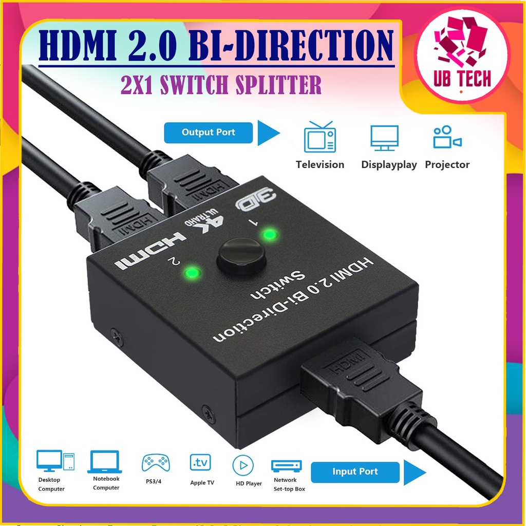 4K HDMI Switch 2 Ports Bi-directional 1x2 / 2x1 HDMI Switcher Splitter ...