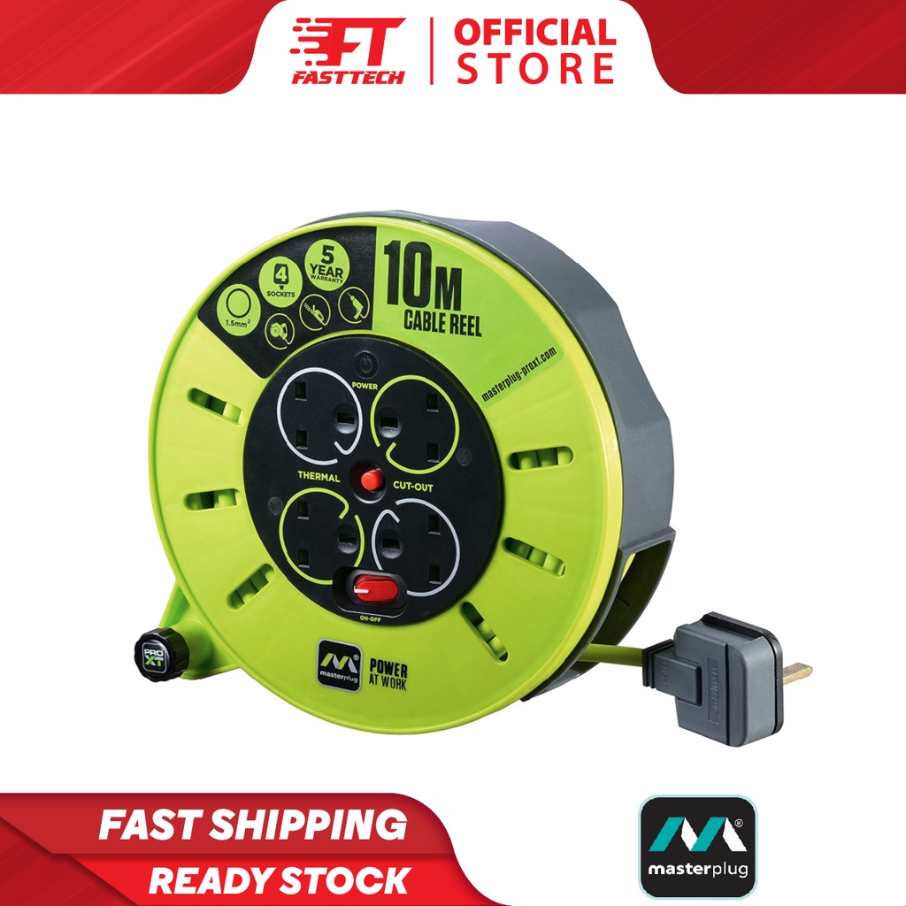 Masterplug Pro-XT CMU10134SL-PX Four Socket Medium Cassette Cable Reel ...