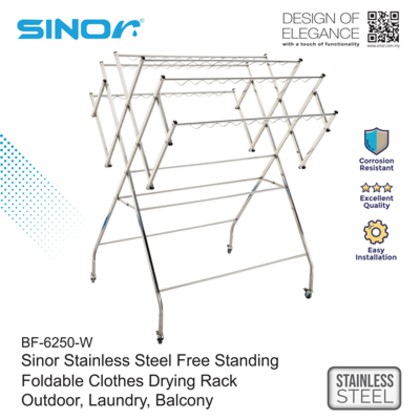 SINOR BF-6250-304 SUS304 STAINLESS STEEL FREE STANDING FOLDABLE CLOTHES ...