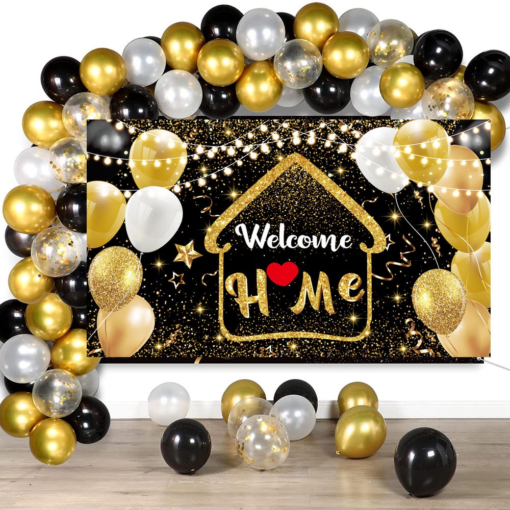 Welcome Home Banner Decorations Black Gold Welcome Back Home Balloon ...