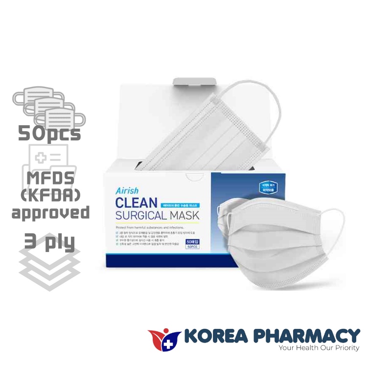 Airish plus Clean surgical face Mask 50pcs KF-AD grade 3-ply*using KF80 ...