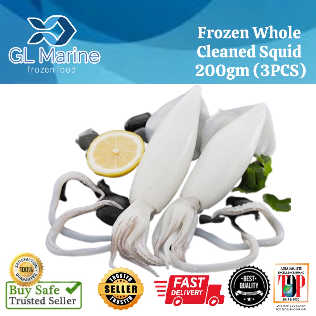 Frozen Whole Cleaned Squid 200gm ( 3pcs )（20pkt/ctn) | Shopee Malaysia