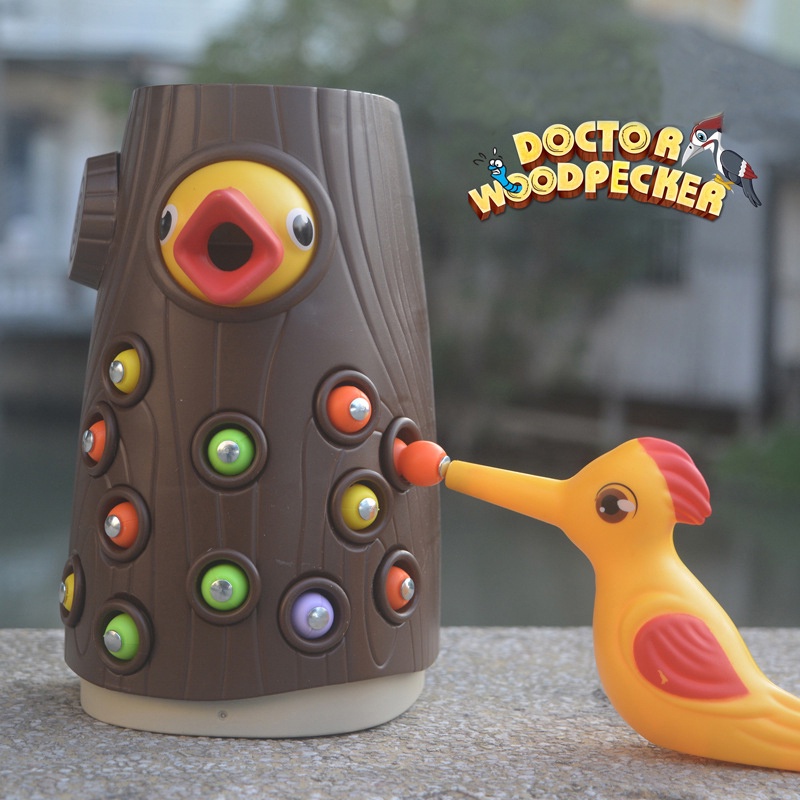 Child Woodpecker Fishing Bird Catching Insect Worm Busyboard