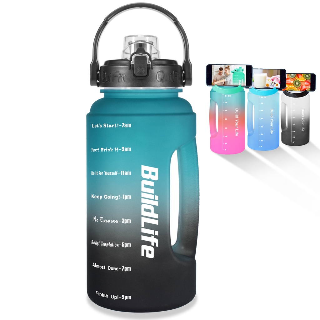 QuiFit Wide Mouth Water Bottle Motivational Tumbler Flip Lid Without Straw For Ourdoor Gym and