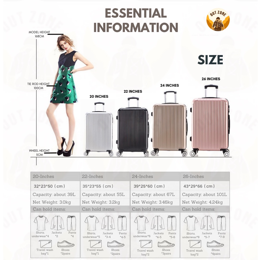 Hard Case Travel Luggage ABS PC Suitcase 20 inch 24 inch 26 inch LUGGAGE SETS Shopee Malaysia