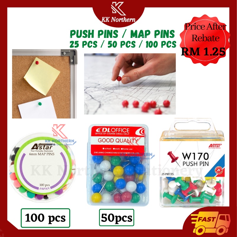 100pcs Push Pins Wall Tacks Plastic Round Head Thumbtack For Home, School,  Map, Office, Photo Wall, Cork Board (White)