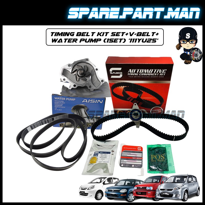 Kelisa,Kenari,Viva 850 & 1.0,Myvi 1.0 Timing Belt Kit Set+VBelt+Water Pump (1SET) '111YU25