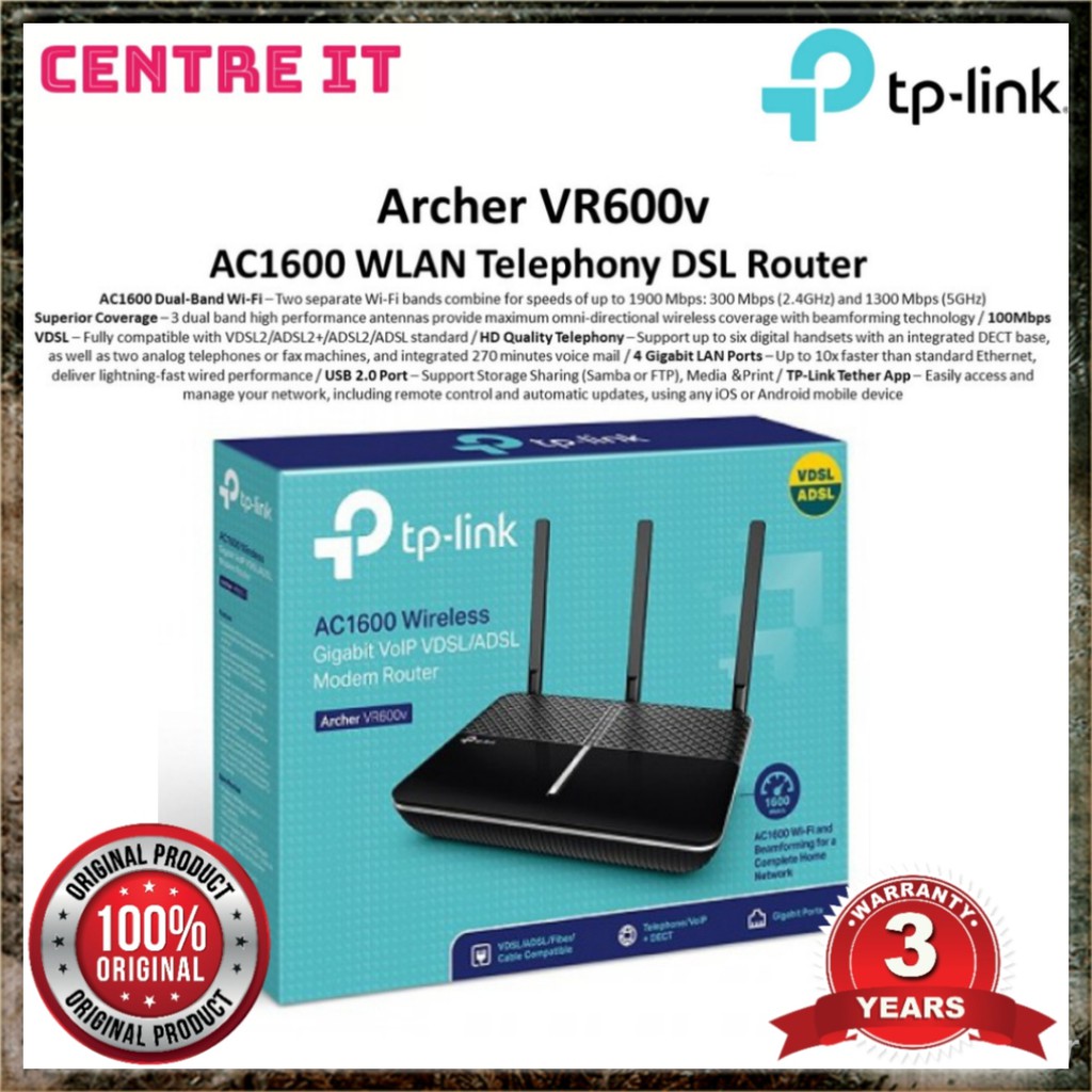 Modem Routeur WiFi AC1600 Gigabit VDSL/ADSL TP-LINK Archer VR600