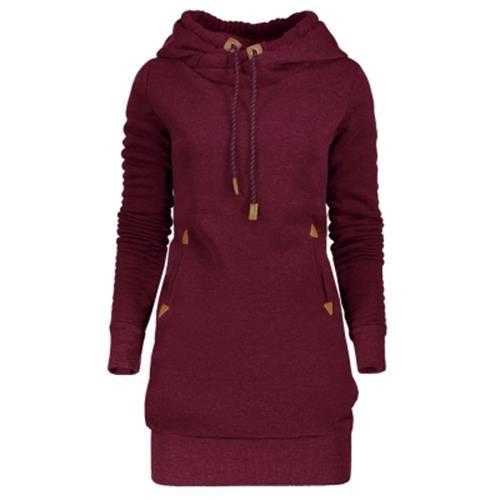 TUNIC HOODIE DRESS WITH POCKET AND DRAWSTRING (WINE RED) Shopee Malaysia