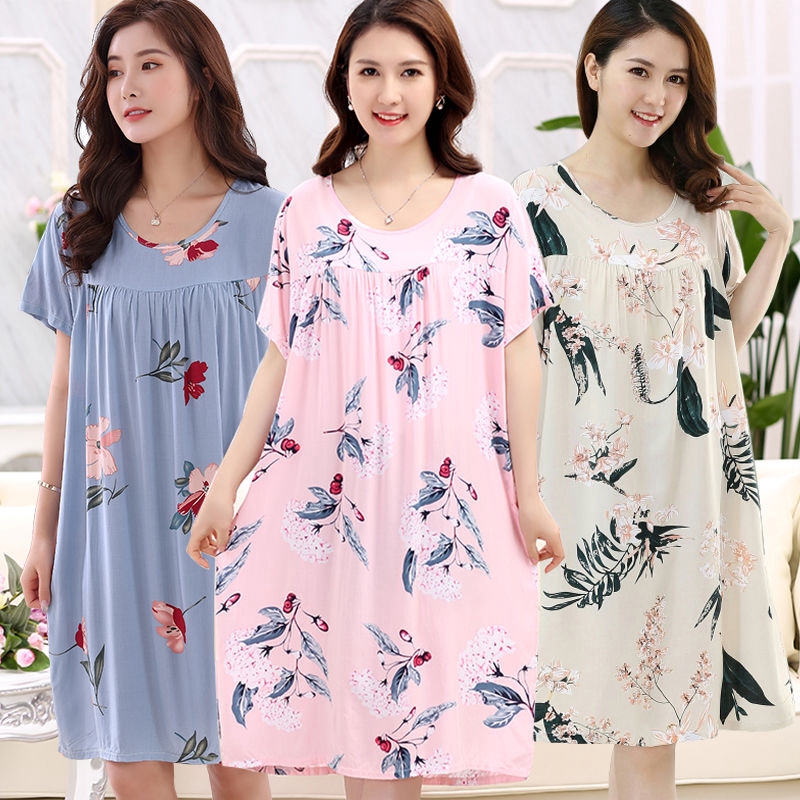 Middle-aged Pajamas Women Cotton Silk Night Wear Elderly Plus Size ...