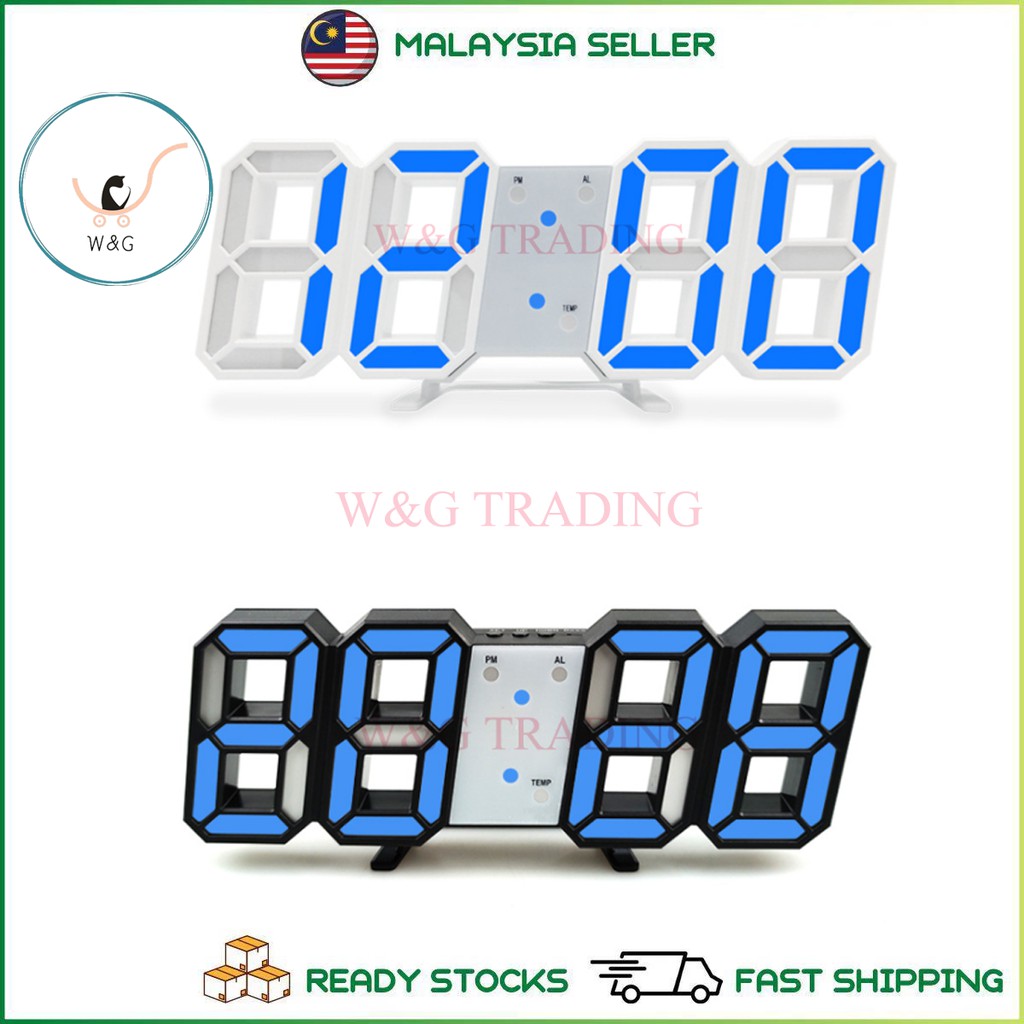 [WG] LED Jam Dinding /Meja Modern Digital 3D White LED Wall Clock Alarm