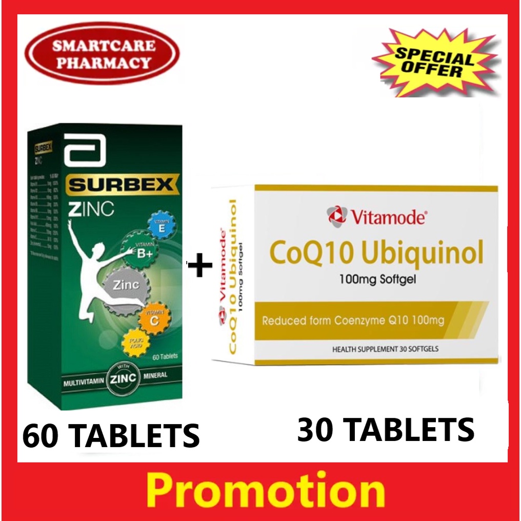 Vitamode Coq10 Ubiquinol 100mg 30S + Abbott Surbex Zinc BPlus 60