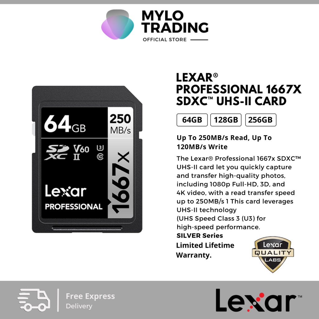 Lexar 64GB 128GB 256GB Professional 1667x SDXC UHSII U3 V60 250MB/s