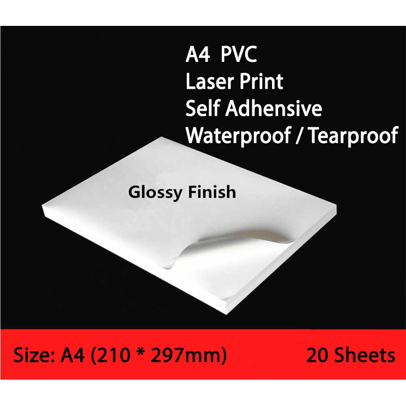 A4 White PVC Glossy Waterproof Self Adhesive Sticker Label Laser Print ...
