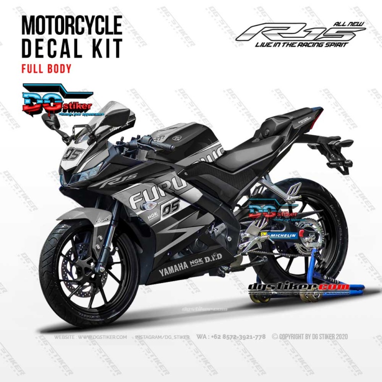 Full Body Striping Decal R15 V3 Black gray DG Sticker | Shopee Malaysia