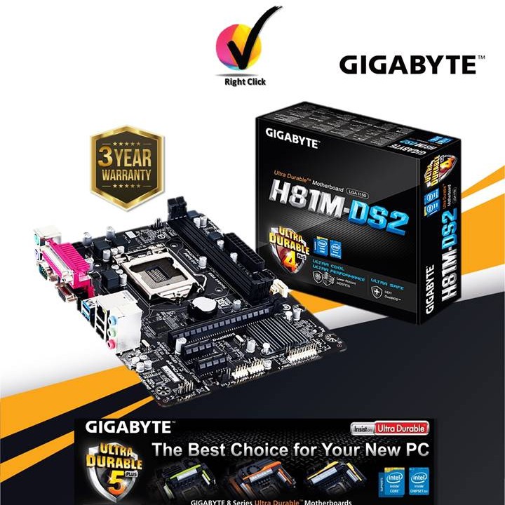 Gigabyte H81MDS2 LGA 1150 DDR3 Micro ATX Ultra Durable Motherboard
