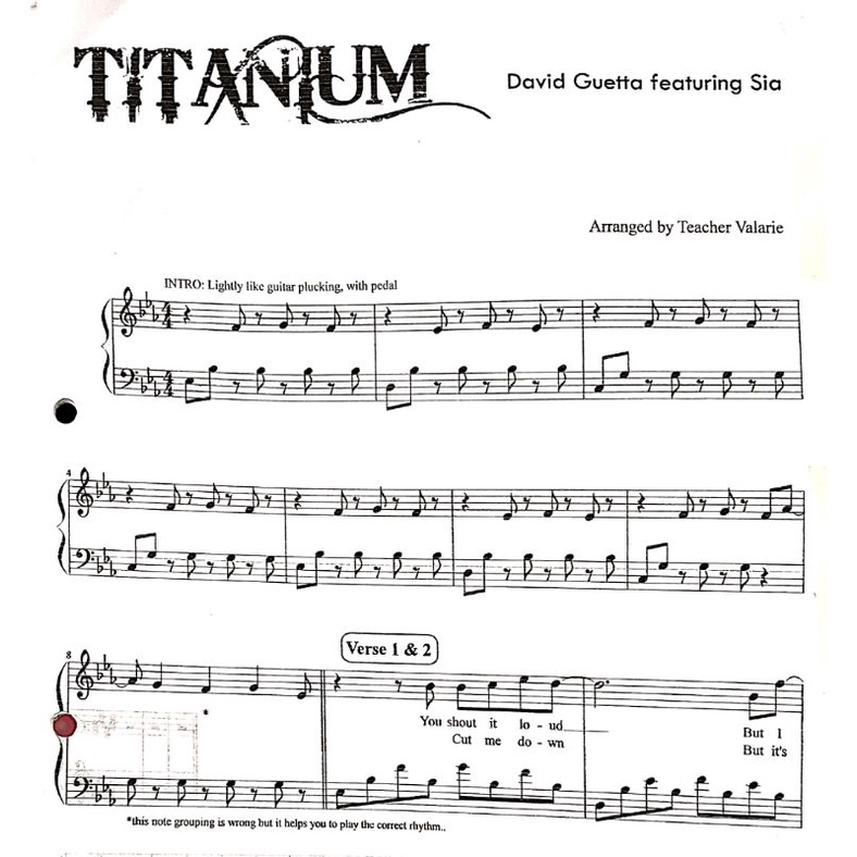 Piano Sheet TITANIUM (David Guetta Ft. Sia) | Solo Grade 3 (3 Pages ...