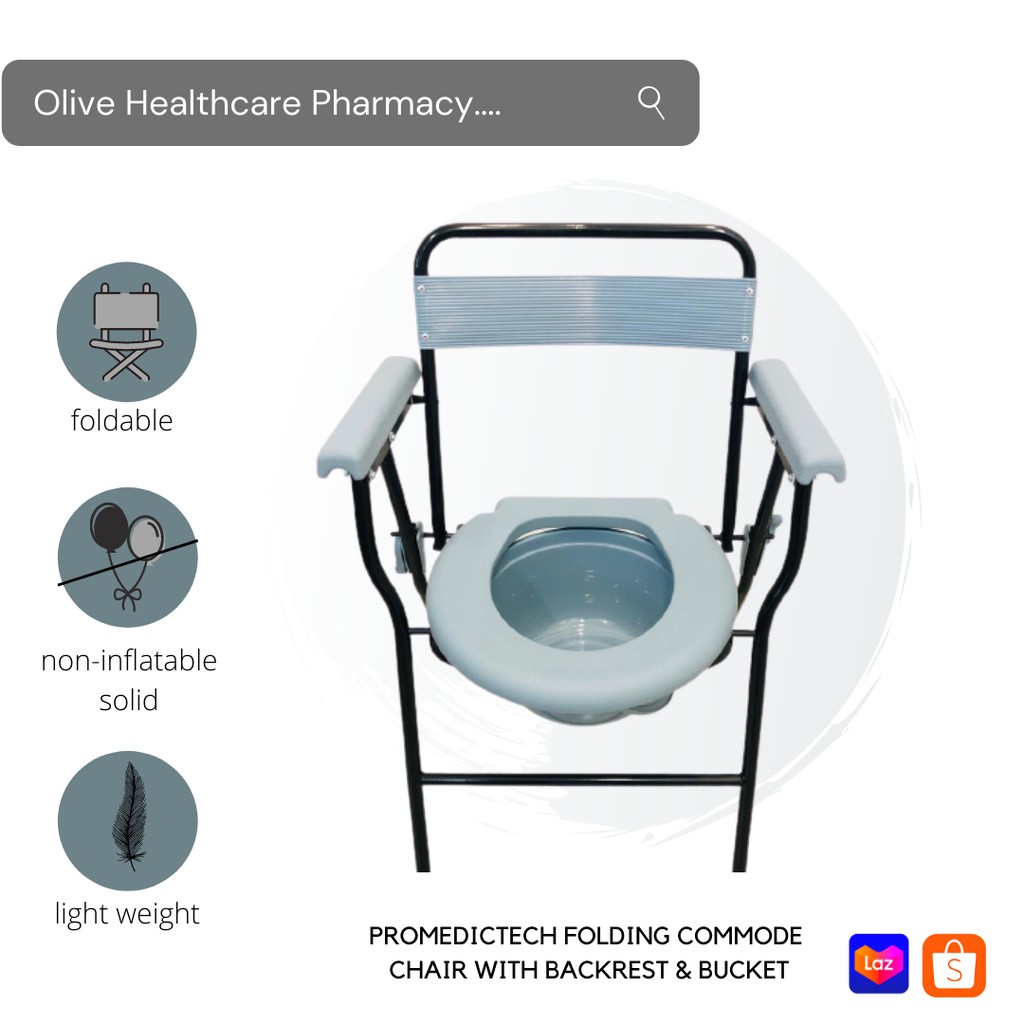 Promedictech Folding Commode Chair with Backrest and Bucket - Easy to ...