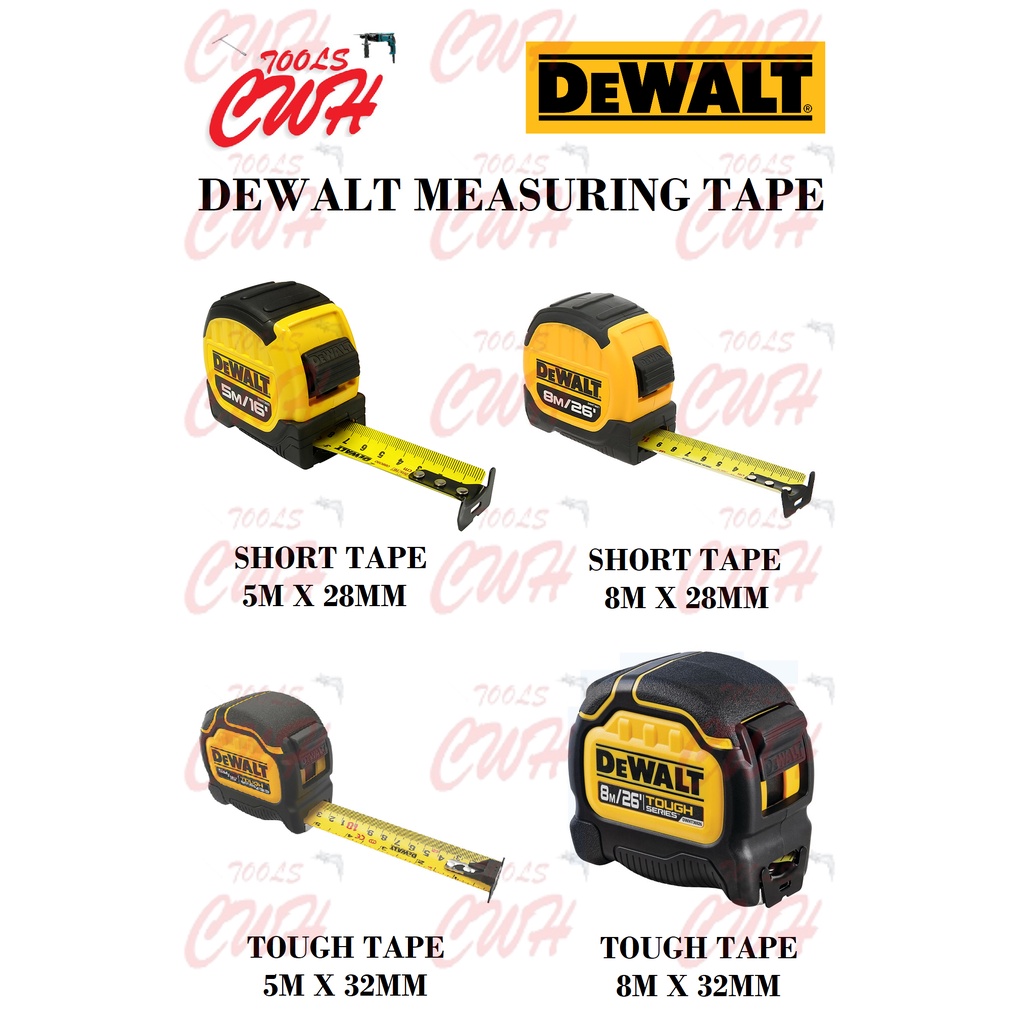 DEWALT 5M 8M SHORT TOUGH MEASURING TAPE RULER MEASURE MEASURER ...