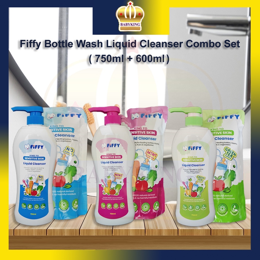 Original Fiffy Baby Bottle Wash Liquid Cleanser (750ml) + Refill Pack ...