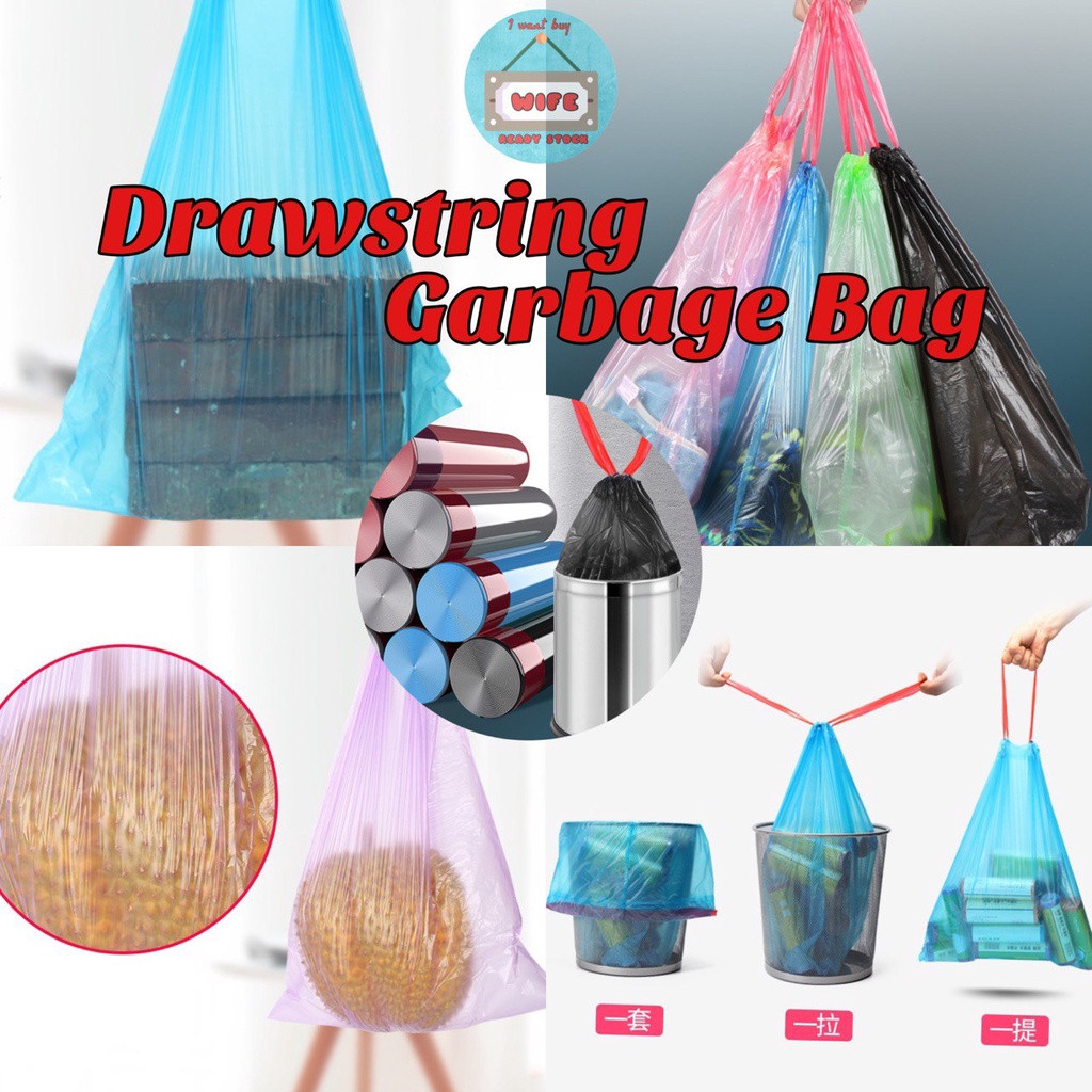 READY STOCK ~ Garbage Bag Bags With Rope Easy Pull 45cmx50cm DRAWSTRING ...
