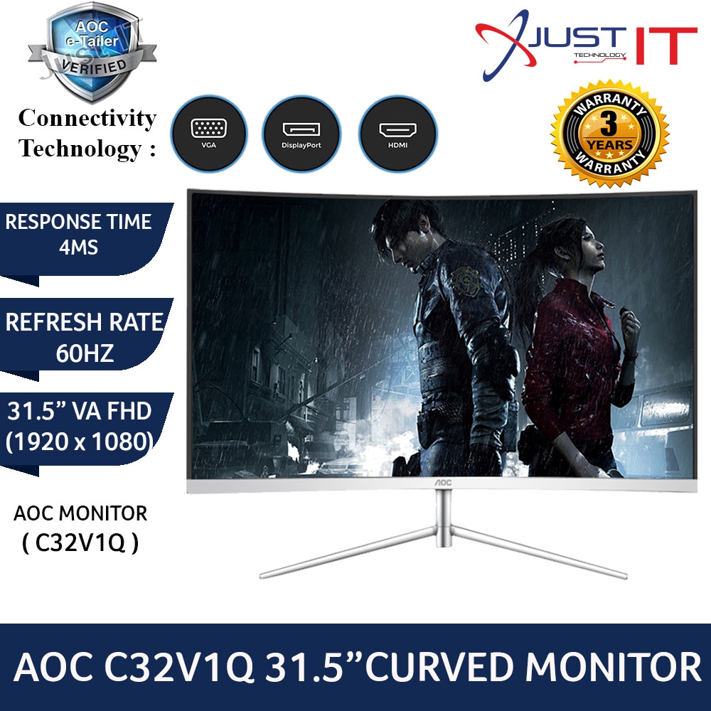 Aoc C32V1Q 4Ms 60Hz Curve Led Lcd Mionitor (31.5") Shopee Malaysia
