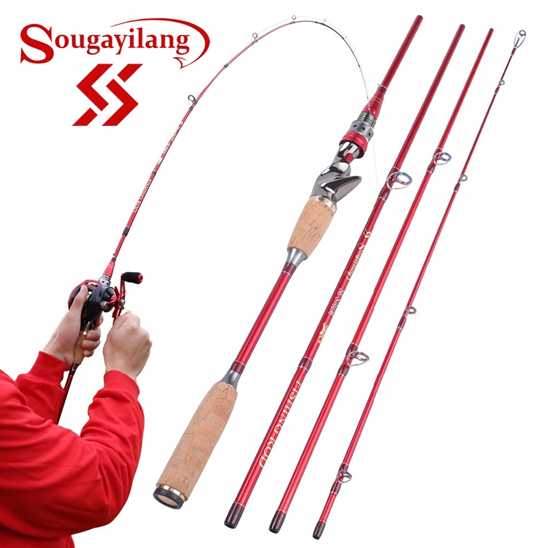 Sougayilang 2.1M Red Spinning and Casting Fishing Rod Carbon O-Ring Line  Guide Ultralight Portable Tong Memancing