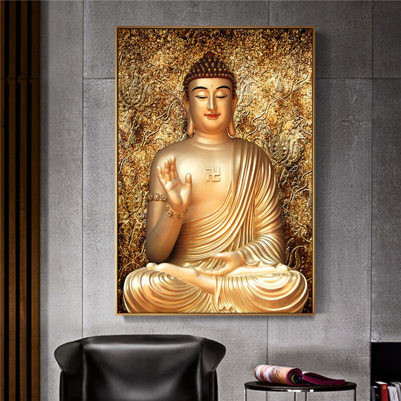 Gold Color Canvas Buddha Painting Printed Giclee Printing Decor Wall ...