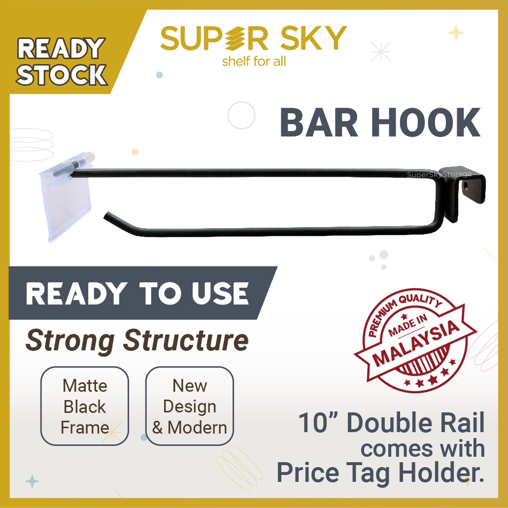 GONDOLA RACK BAR HOOK Double Rail C/W 10 pcs per pack and price tag