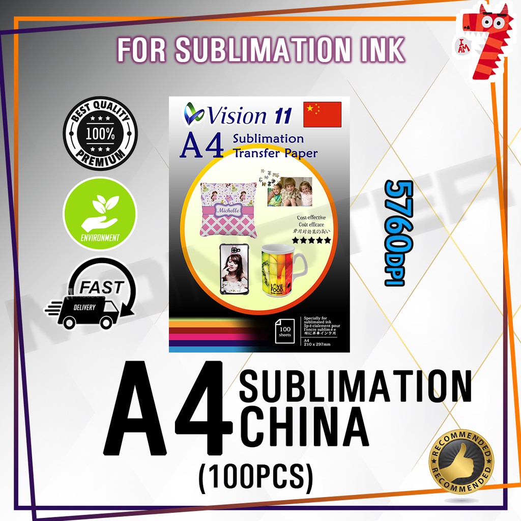 2x Vision China Sublimation Transfer Paper A4 (100pcs/pkt) Shopee