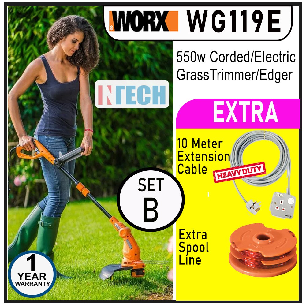 WORX WG119E ELECTRIC GRASS TRIMMER 10M EXTENSION WIRE C W SOCKET