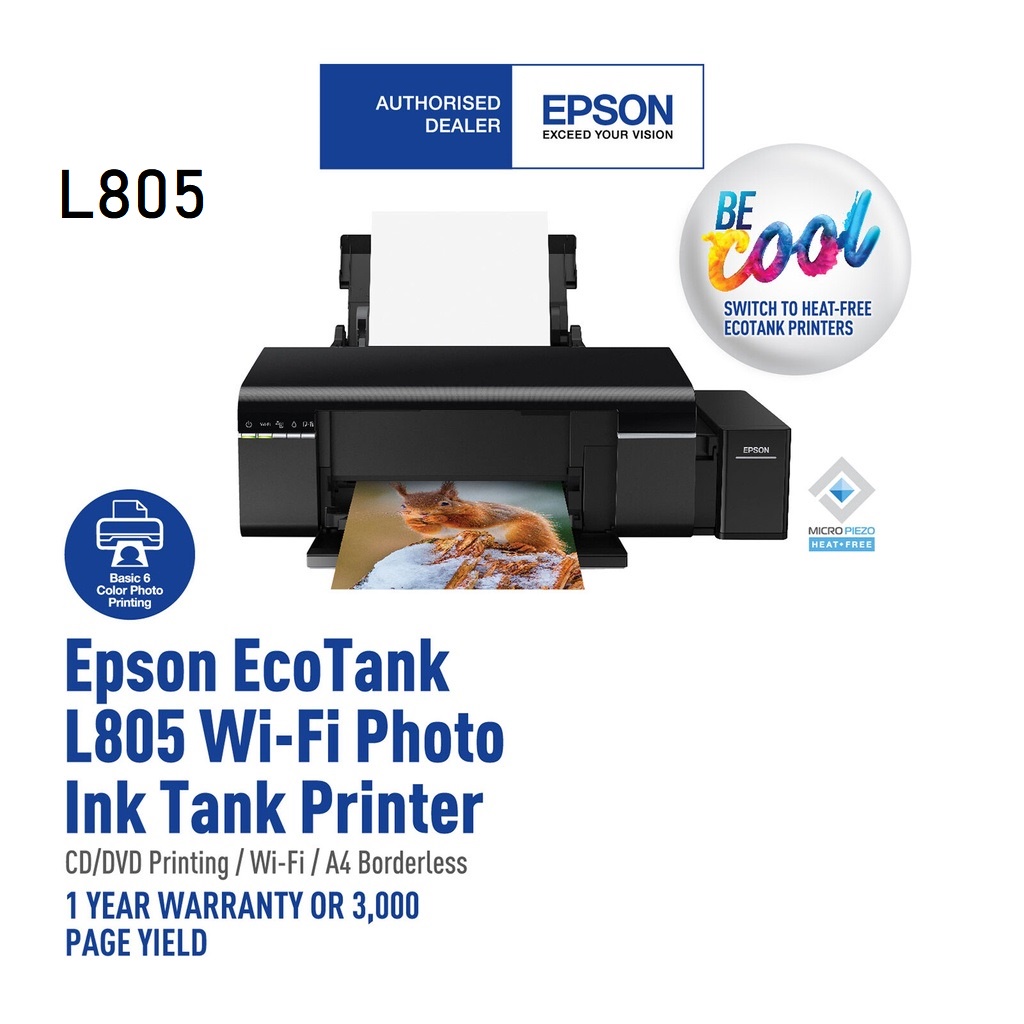 Epson L805 L8050 Wi Fi Photo 6 Colour Ink Tank Printer Borderless Printing Original Ink Shopee 0728