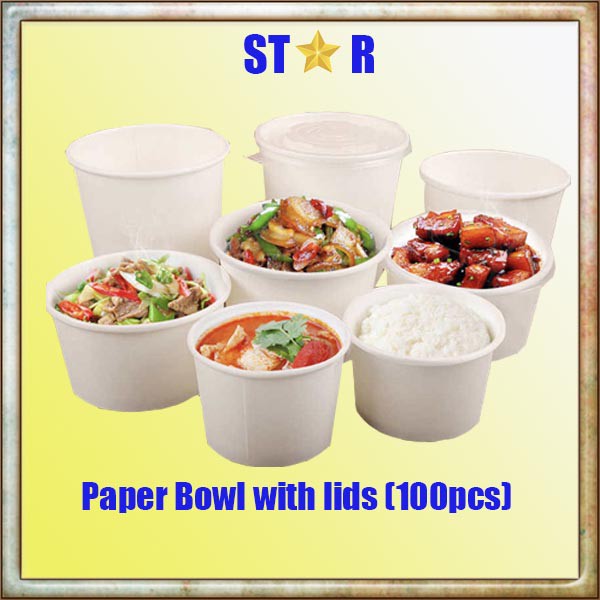 ( 100pcs± ) Paper Bowl with Lid White - 260ml,390ml,520ml,850ml,1L ...