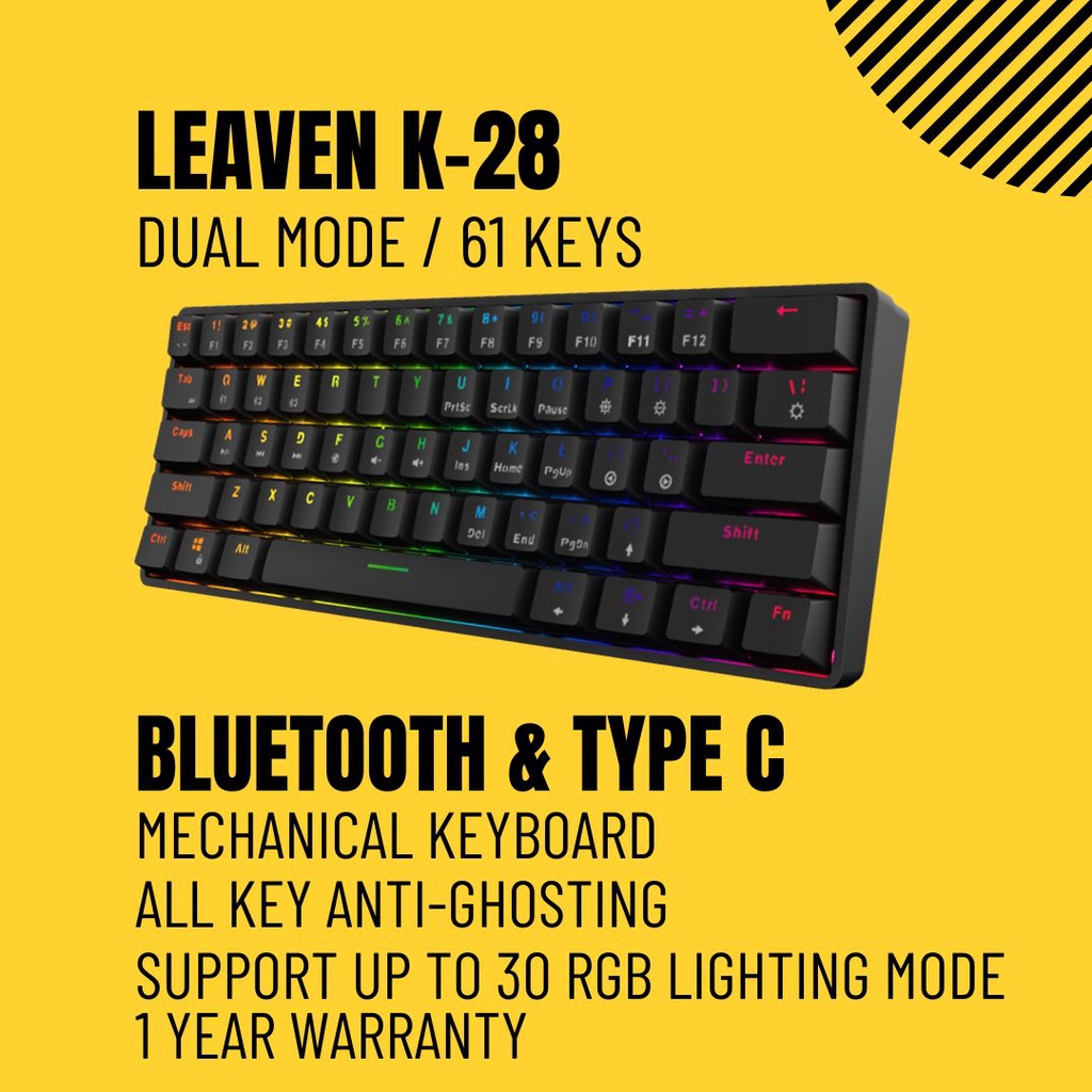 LEAVEN K28 60% Bluetooth Wireless Rgb keyboard mechanical machenike gaming keyboard 61 key mechanical wireless rgb 蓝牙键盘