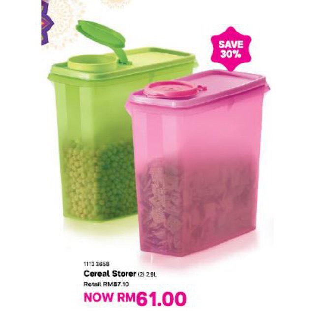 Tupperware Cereal Storer / Dispenser (2) Green and Pink