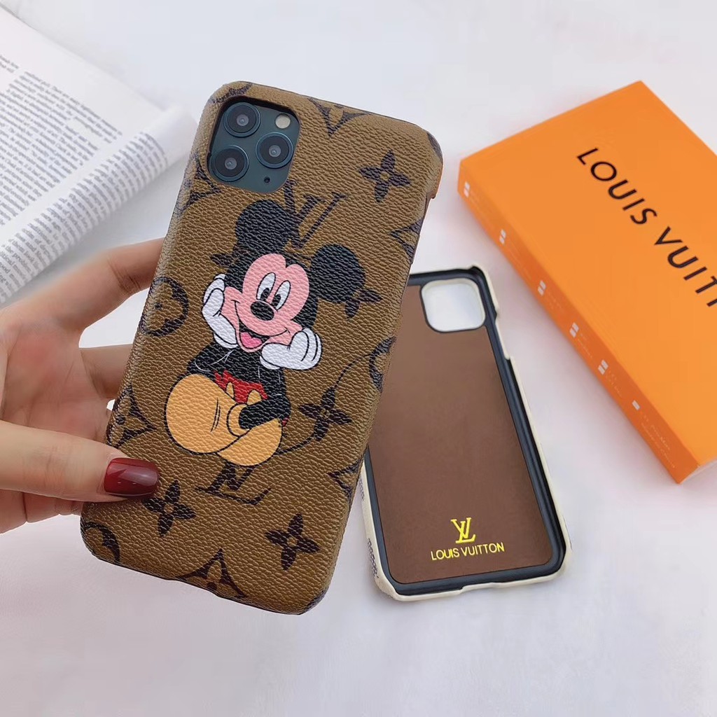 LV Louis Vuitton brand Mickey pattern leather hard shell anti-fall iphone  case for iPhone11 7 8 X XR XSMAX 11pro 11promax