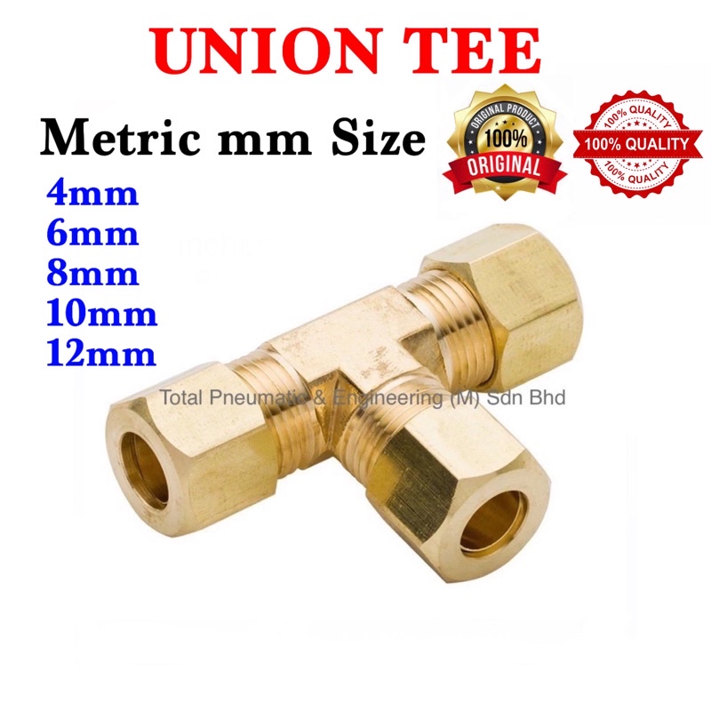 Brass Fitting (Metric-MM Size) Compression Union Tee 4MM 6MM 8MM 10MM ...