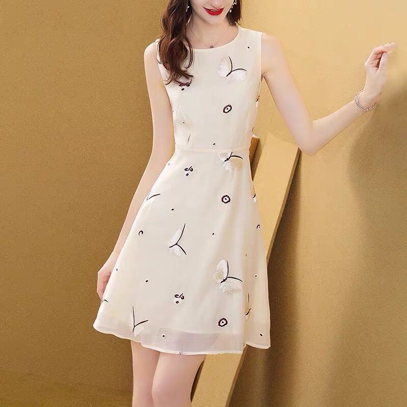 Summer Floral Women Dress Midi Elegant Slim One Piece Korean