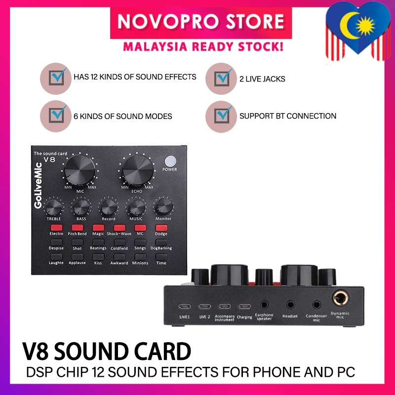 V8 Mobile Phone Sound Card BT Microphone Live USB External Sound Card ...