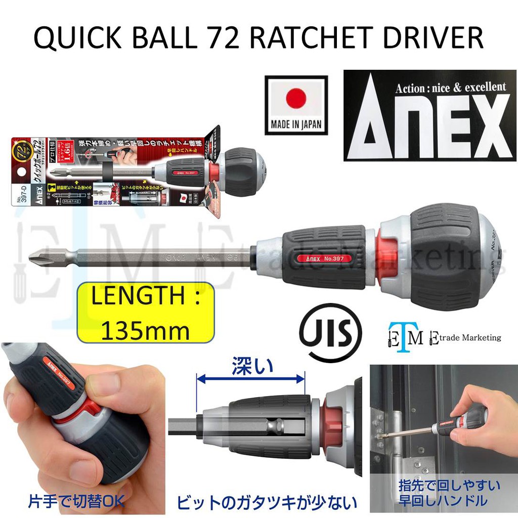 ANEX JAPAN QUICK BALL 72 RATCHET DRIVER (NO. 397D) MADE IN JAPAN Shopee Malaysia