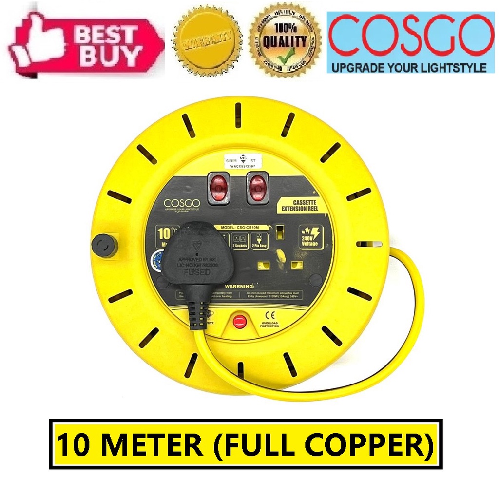 [COSGO] 10Meter Cassette Extension Reel/Extension Wire Box (Full Copper