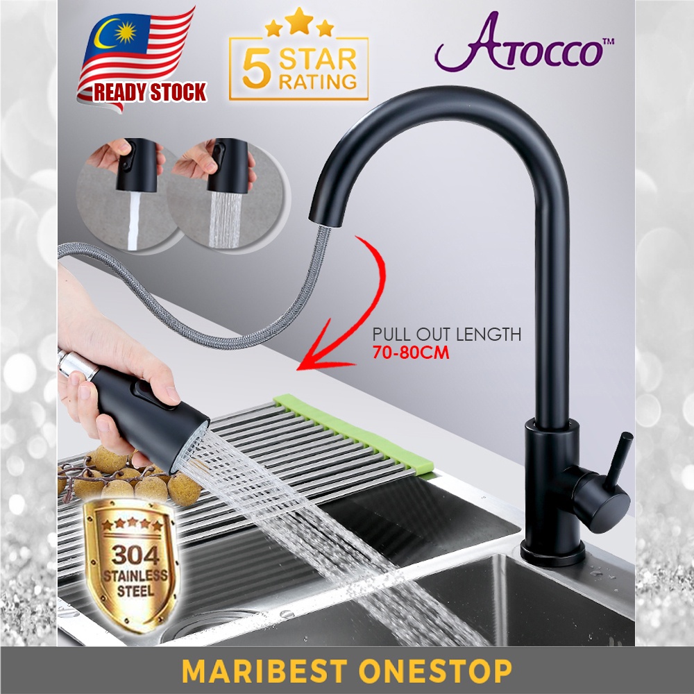 ATOCCO 304 Stainless Steel Black Kitchen Sink Pull Out Faucet Sprayer