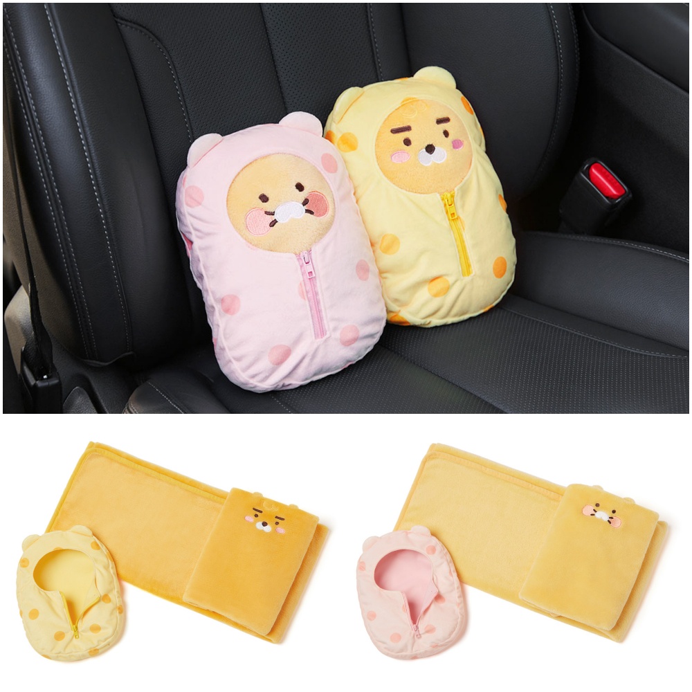 Kakao Friends Ryan And Choonsik Blanket In Cushion Plush Stuffed Doll Pouch Travel Nap Pillow 3887