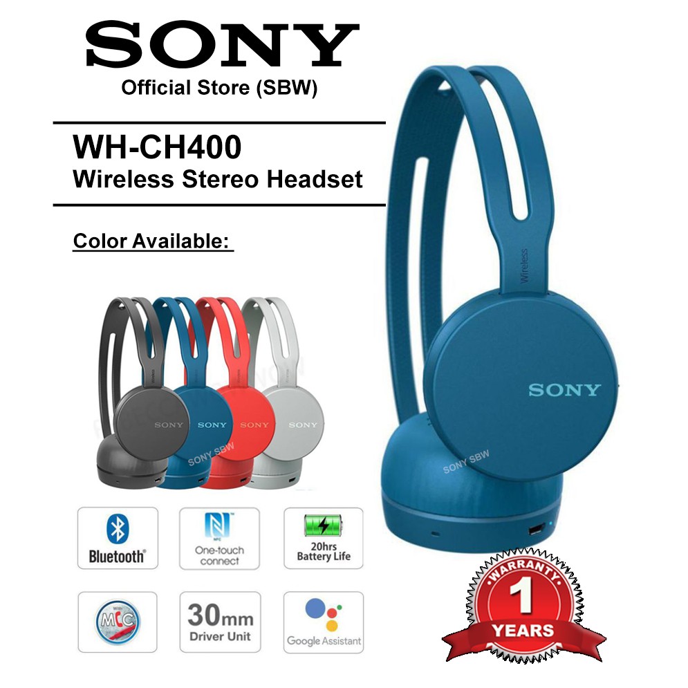 Sony WHCH400 Bluetooth Wireless OnEar Headphones Headsets Audio Music Shopee Malaysia