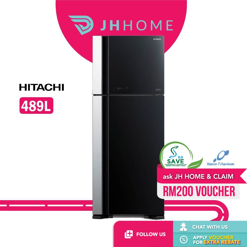 Hitachi Japan Glass 2D Fridge Black (489L) RVG580P7M1 GBK/RVG580P7M1