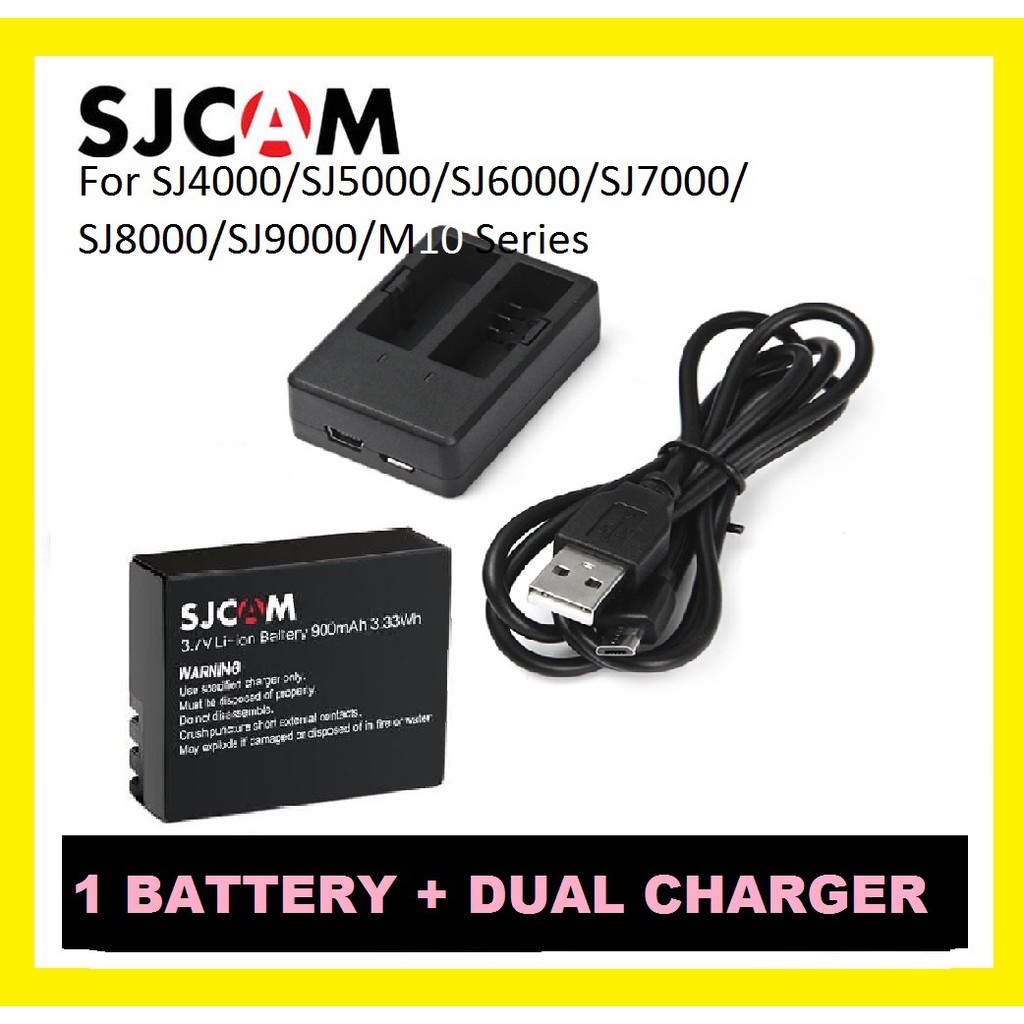 SHOOT - Kit 4 Batteries 900mAh + Double Chargeur Rapide Pour SJCAM SJ4000 SJ5000 SJ6000 M10